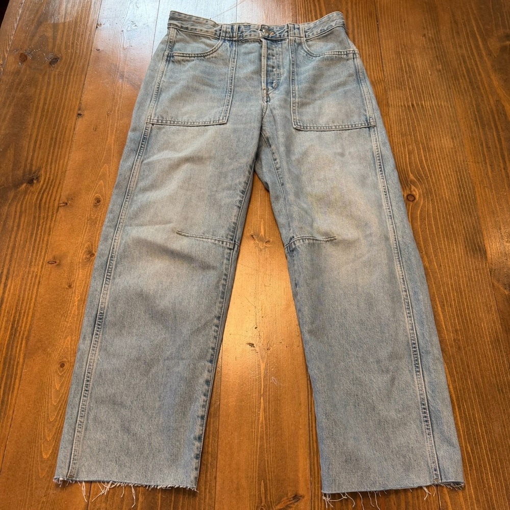 Madewell Jeans The Darted Barrel Leg Raw Hem Light Blue Wash 26
